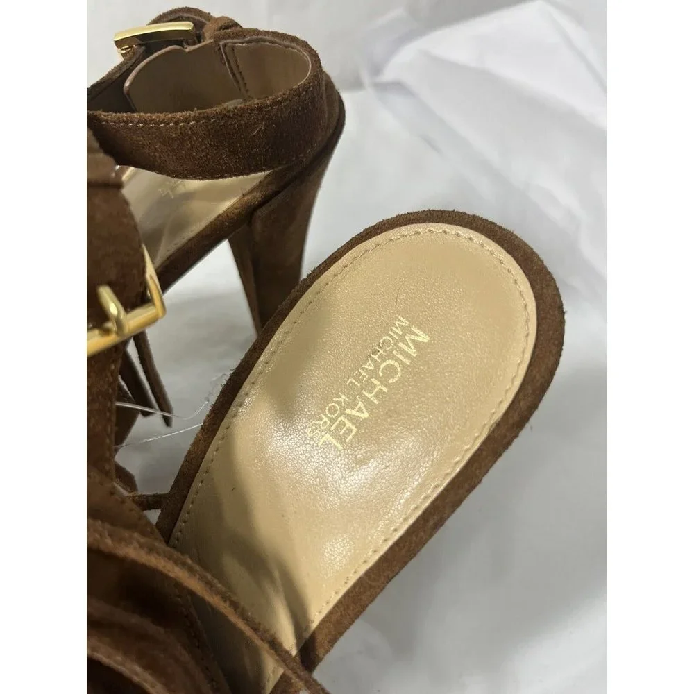 Michael Kors Brown Suede Fringe Peep-Toe Slingback Heels